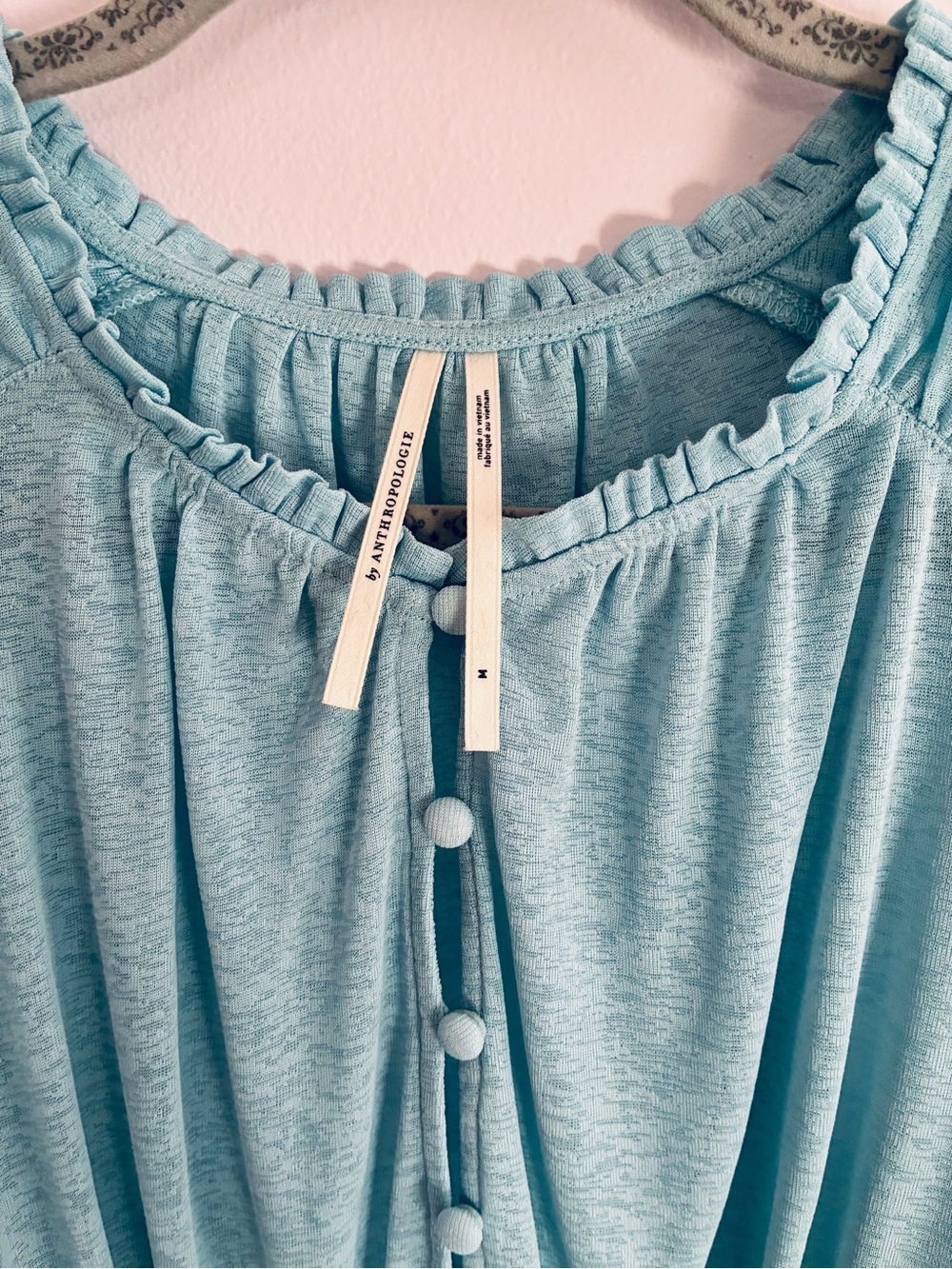Anthropology Light Blue Ruched Button-Front Crop Top - Picture 5 of 10